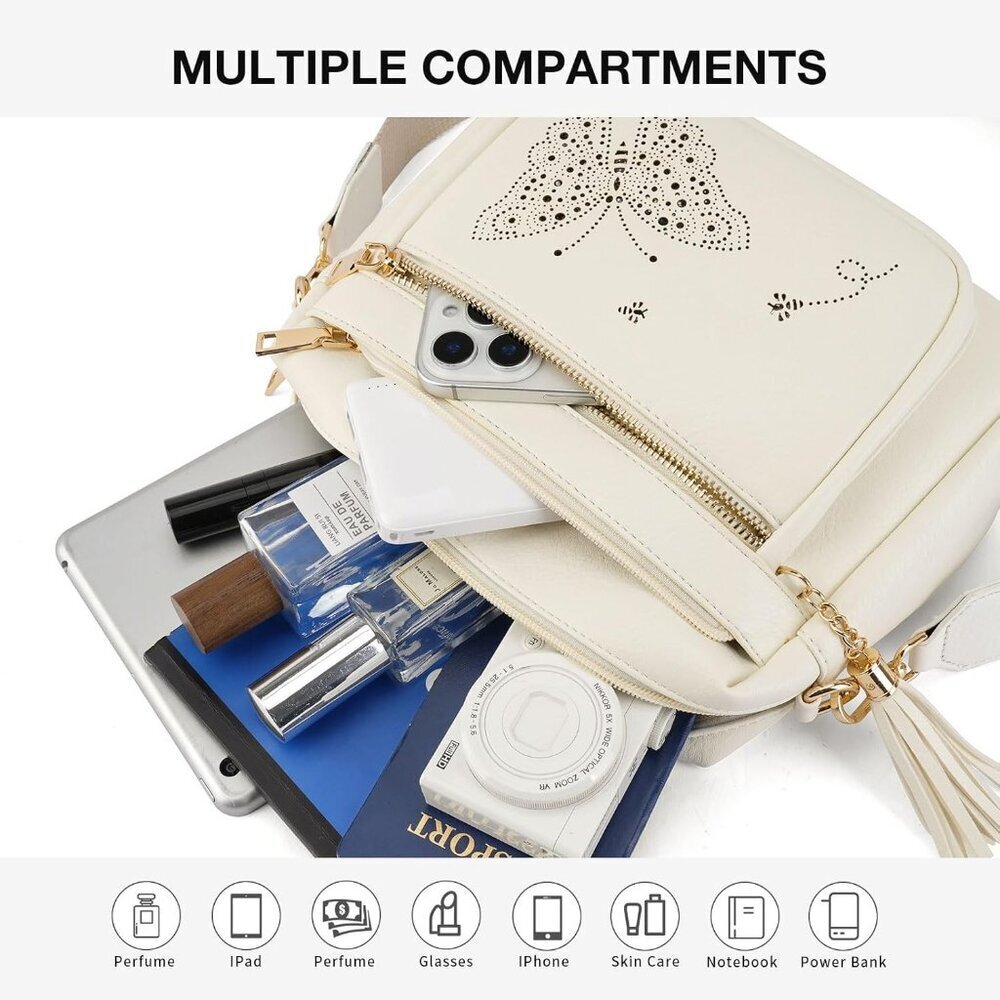Women’s 08-white Leather Purse Crossbody Bag Handbags Butterfly Design - Picture 3 of 6
